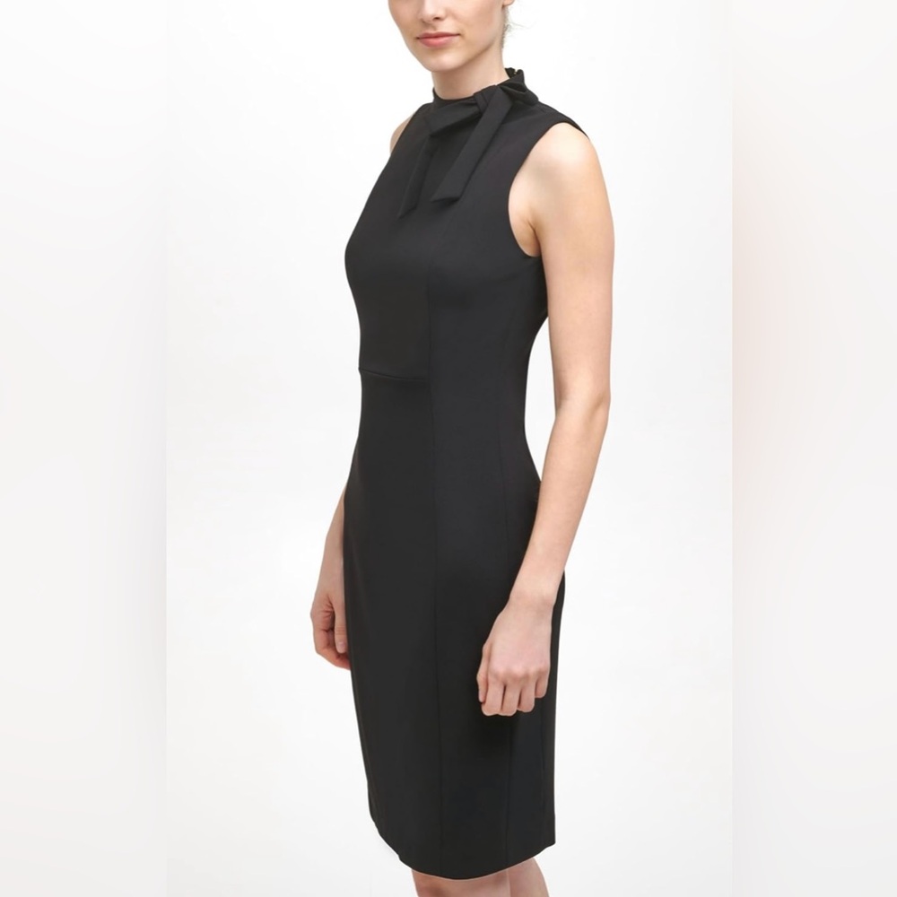 Red Calvin Klein Mock Neck Bow Women's Dress